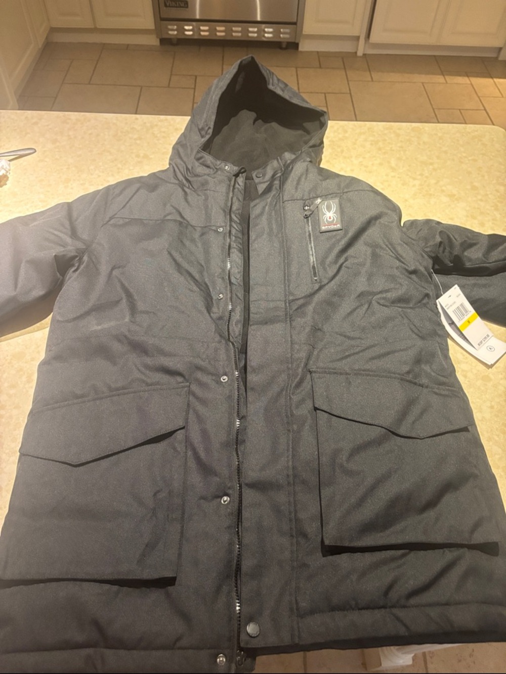 Spyder Men's Black Hooded Puffer Coat